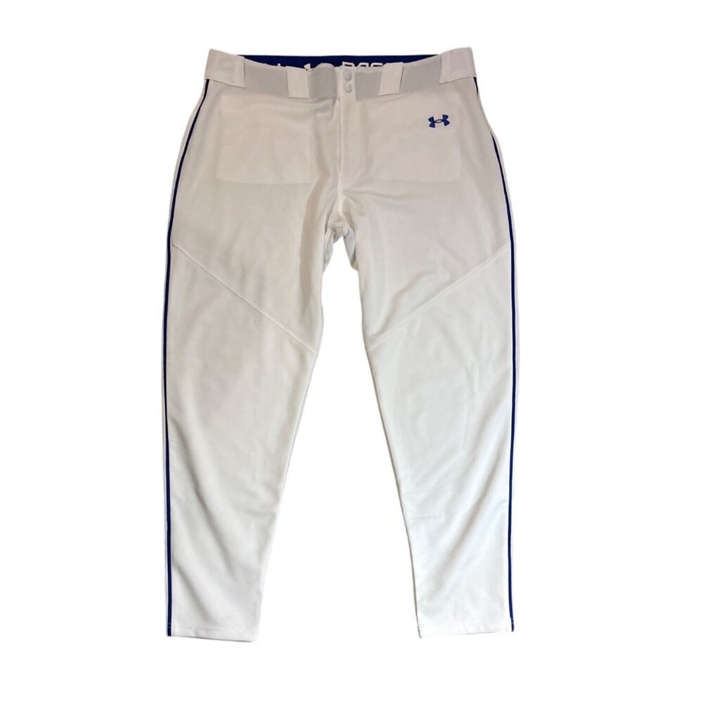 Under Armour Baseball Pants Mens 2XL White Blue Accent Elastic Waist Belt Loops